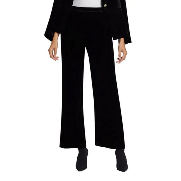 💕ELIE TAHARI💕 The Veronica Velvet Wide-Leg Pants ~ Noir Black Large L NWT - Picture 4 of 16